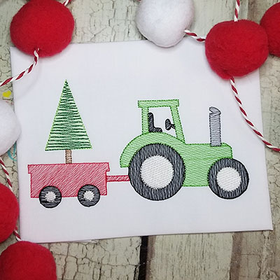 tractor with christmas tree machine embroidery design